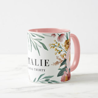 Girly Wasserfarbe Blüte 30. Geburtstag pink chic Tasse