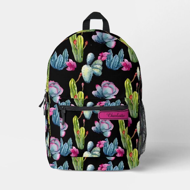 Girly Watercolor Exotic Wildblume Cactus Pattern Bedruckter Rucksack (Vorderseite)