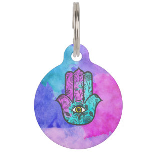 Girly Watercolor Floral Print Hamsa Hand Fatima Tiernamensmarke
