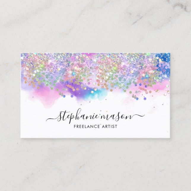 Girly Watercolor Holographic Glitzer Artist Telefonnummerkarte (Vorderseite)