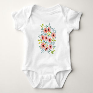 Girly Watercolor Pink Floral Illustration Baby Strampler