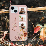 Girly Watercolor Rose 3-Foto & Name Case-Mate iPhone Hülle<br><div class="desc">Personalisieren Sie dieses hübsche Design mit Ihrem Namen oder Monogramm. Es verfügt über drei quadratische Fotovorlagen,  einen hübschen Haufen von Aquarellfarben-Blume in warmen Erdfarben und ein bearbeitbares Textfeld. Die Hintergrundfarbe ist anpassbar.</div>