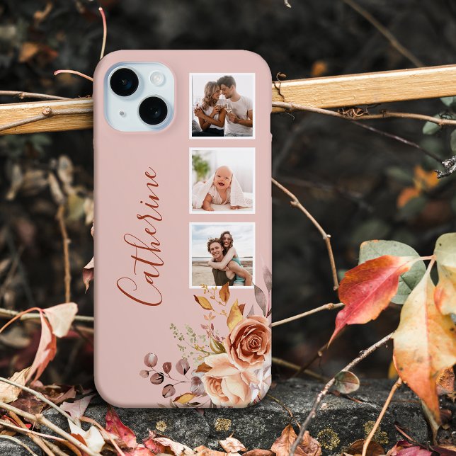 Girly Watercolor Rose 3-Foto & Name Case-Mate iPhone Hülle (Von Creator hochgeladen)