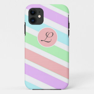 Girly weiche Pastellfarben Streifen, Monogramm. Case-Mate iPhone Hülle