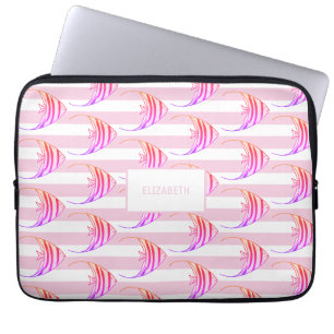 Girly Weiße und Rosa gestreifte Engel Fisch Person Laptopschutzhülle