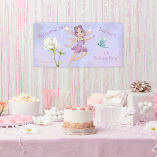 Girly Whimsical Lila Dragonfly Geburtstag Banner
