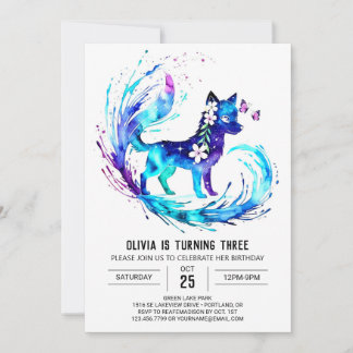 Girly Whimsical Wolf Digital Girl Geburtstag Einladung