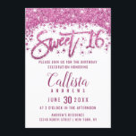 Girly White Bright Pink Glitzer Dust Sweet 16 Einladung<br><div class="desc">Dieses einzigartige und originelle Sweet 16-Einladungs-Design besticht durch moderne, mädchenhafte und schicke Imitats, die hellrosa dichten Glitzer-Staub bedruckt haben und auf weißem Hintergrund eine benutzerdefinierte Pinseltypografie des Glitzer aufweisen. Diese elegante und glamouröse Einladung wird Ihre Gäste begeistern und das perfekte Kompliment für die hübsche und stilvolle Geburtstagsparty Ihrer Tochter sein....</div>