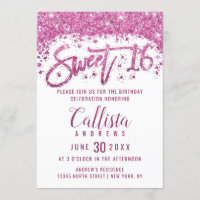 Girly White Bright Pink Glitzer Dust Sweet 16