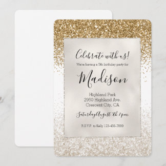 Girly White Gold Glitzy Glitzer Einladung