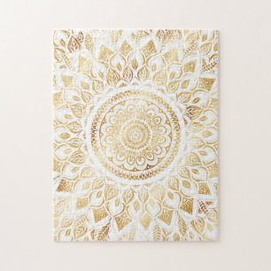 Girly White Gold Mandala Floral Puzzle