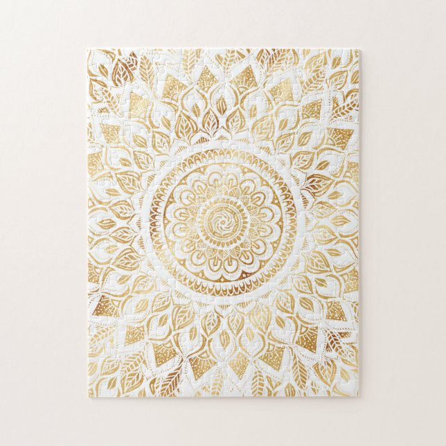 Girly White Gold Mandala Floral Puzzle (Vertikal)