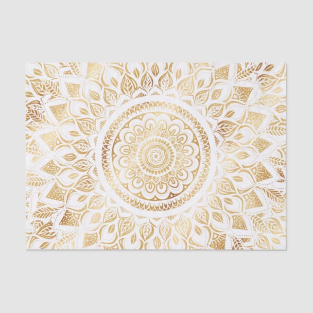 Girly White Gold Mandala Floral Seidenpapier (Vorderseite)