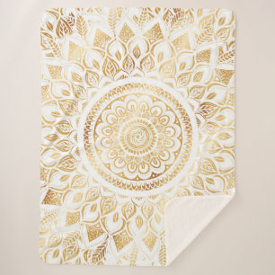 Girly White Gold Mandala Floral Sherpadecke