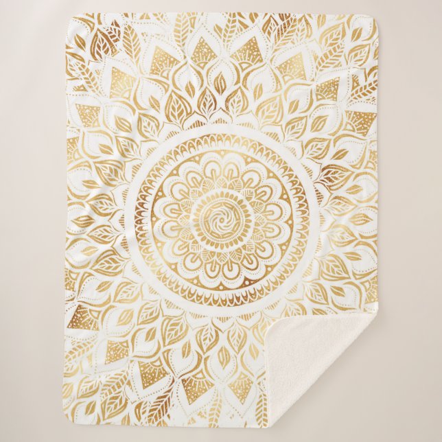 Girly White Gold Mandala Floral Sherpadecke (Vorderseite)