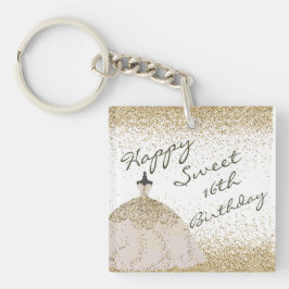 Girly White Golden Ball Gown Sweet 16. Geburtstag Schlüsselanhänger