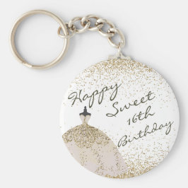 Girly White Golden Ball Gown Sweet 16. Geburtstag Schlüsselanhänger