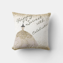 Girly White Golden Big Gown Sweet 16. Geburtstag Kissen