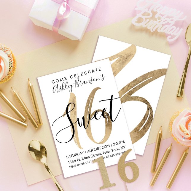 Girly White Imitats Gold Foil Sweet 16 Einladung (Von Creator hochgeladen)