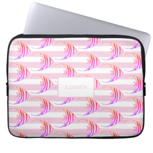 Girly White & Pink Striped Angel Fish Personalized Laptopschutzhülle