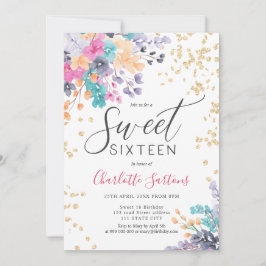 Girly wild Blume Blütengold-Schrift, süß 16 Einladung