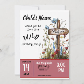 Girly Wild One Geburtstag Einladung