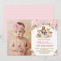 Girly Woodland Animals 1. Geburtstag Pink Floral