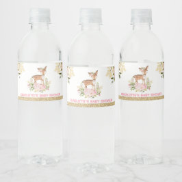Girly Woodland Deer Baby Dusche Pink Floral Gefall Wasserflaschenetikett