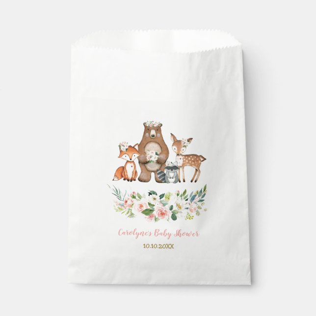Girly Woodland Forest Animals / Blush Pink Floral Geschenktütchen (Vorderseite)