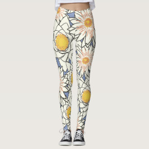 Girly Yellow Blue Big Blume Leggings