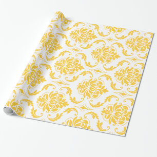 Girly Yellow White Vintag Damask Muster Geschenkpapier
