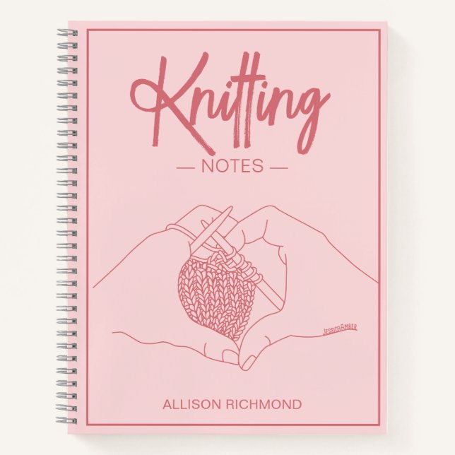 Girly Your Name Heart Hands Illustration Knittern Notizbuch (Vorderseite)