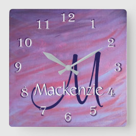 Girly Zebra Abstrakt | Niedlich rosa Lila Quadratische Wanduhr