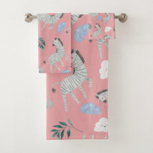 Girly zebra safari Tiere in Dschungelrosa Mädchen Badhandtuch Set