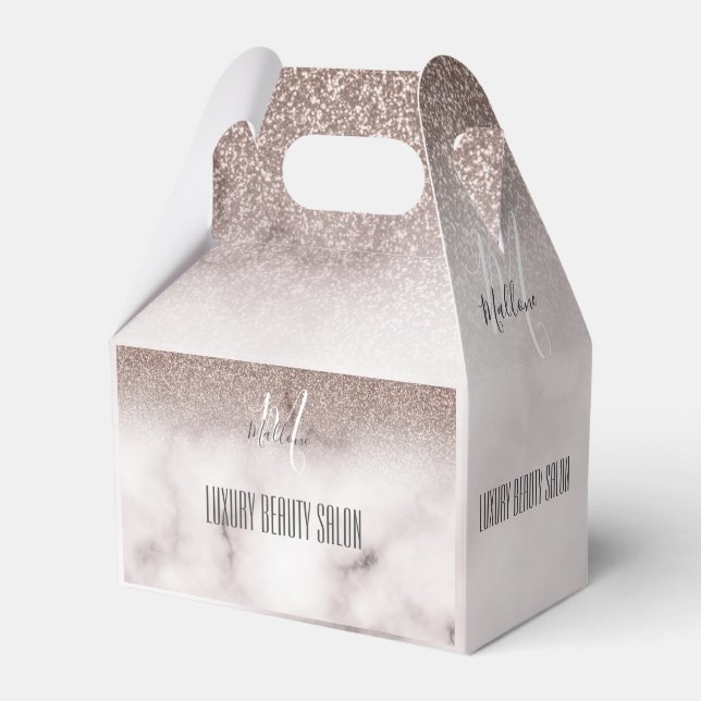 GirlyTrendy Glamour Lila Glitzer Marmormonogramm Geschenkschachtel (Vorderseite)