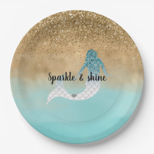 Giro Aqua Watercolor Gold Glitzer Meerjungfrau Pappteller