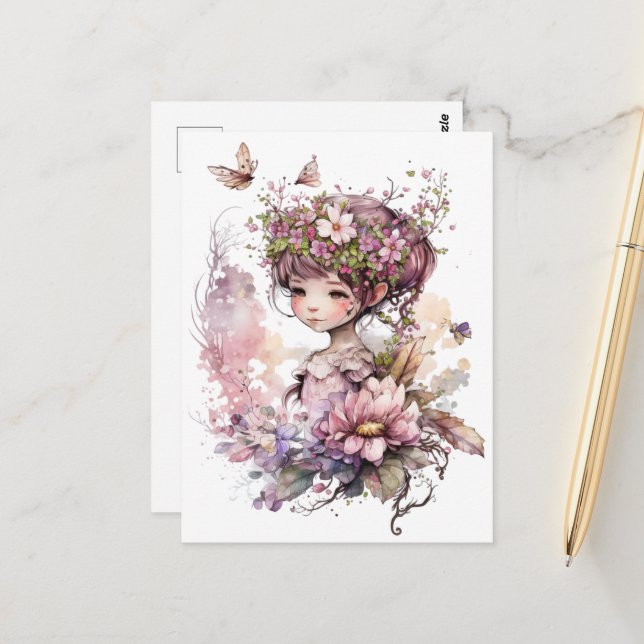 Giro del Malcantone - Rosa Blume Postkarte (Vorderseite/Rückseite Beispiel)