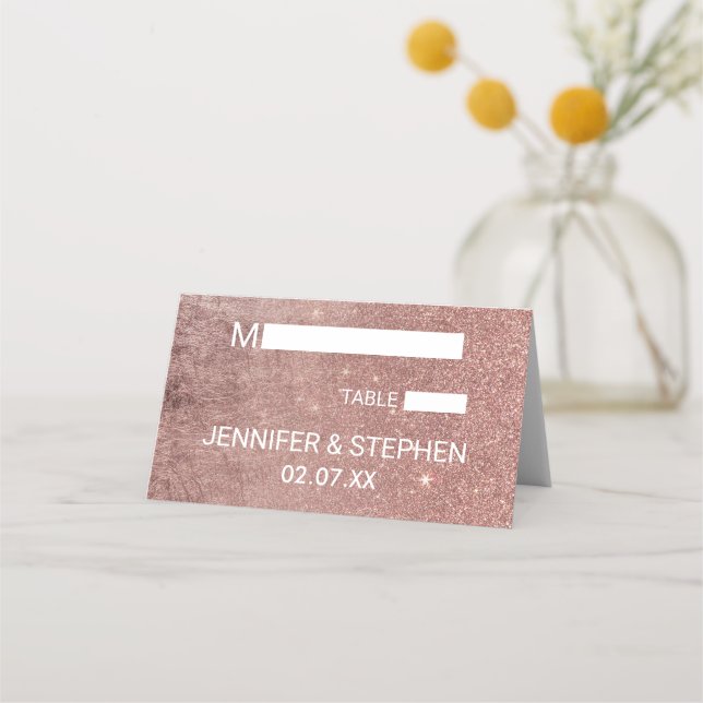 Giro Modern Rose Gold Glitzer Foil Platzkarten (Vorderseite)