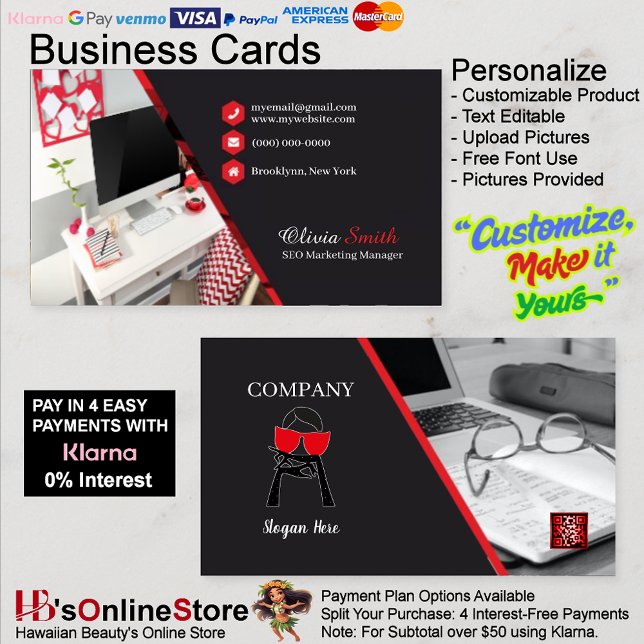 Giro Office Red Black Classy SEO QR Code Visitenkarte (Girly Office Red Black Classy SEO QR Code Business Card 4.)