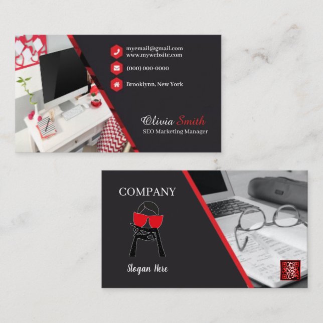 Giro Office Red Black Classy SEO QR Code Visitenkarte (Vorne/Hinten)