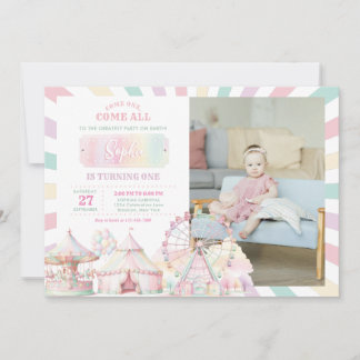 Giro Pastel Colour Carnival Circus Foto Geburtstag Einladung
