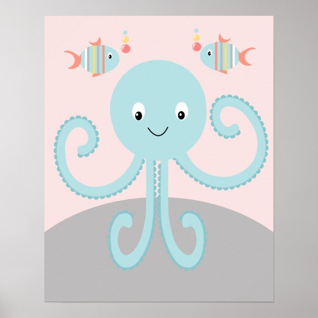 Giro Sea Ocean Life Pink Octopus Art Poster (Vorne)