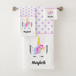 Girondiale Niedlich Magical Unicorn mit Namen Badhandtuch Set