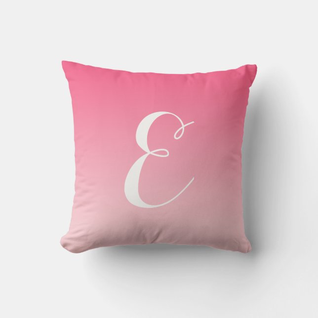 Gironmoderne rosa Ombre Custom Monogram Kissen (Vorderseite)