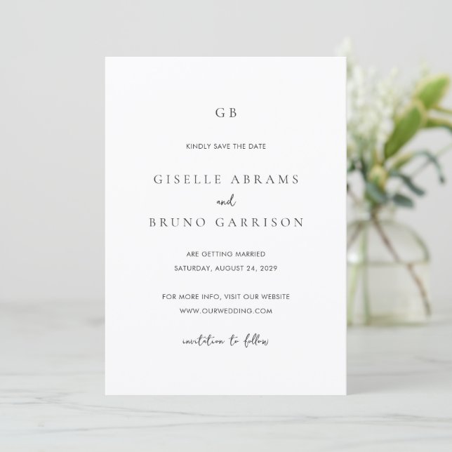 Giselle Classic Monogram Elegant Wedding Save The Date (Stehend Vorderseite)
