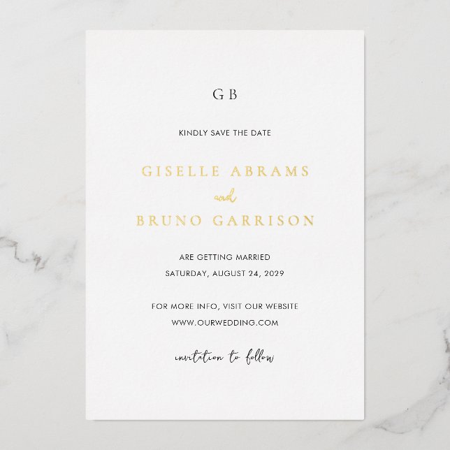 Giselle Monogram Elegant Wedding Save the Date Folieneinladung (Vorderseite)