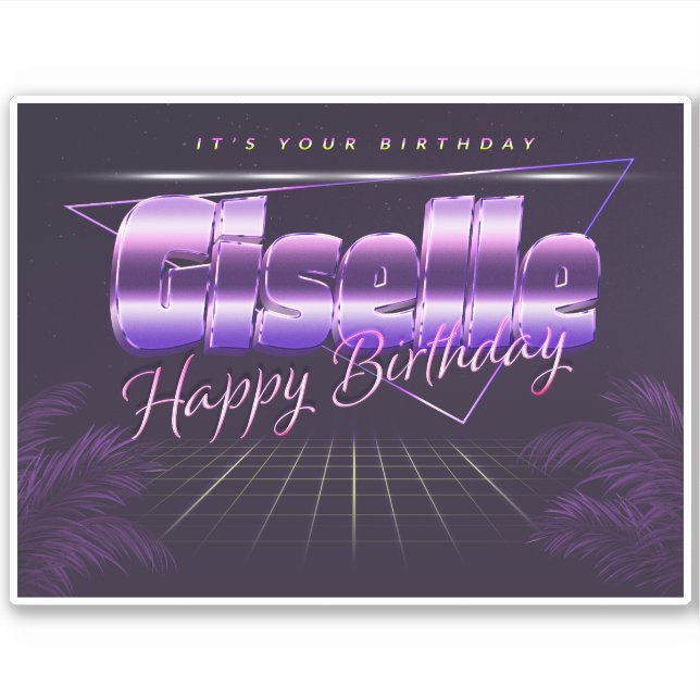 Giselle Name Vorname lila retro Sticker Geburtstag (Vorderseite)