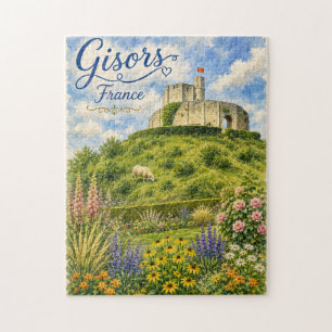 Gisors Frankreich Schloss Normandie Aquarell Puzzle
