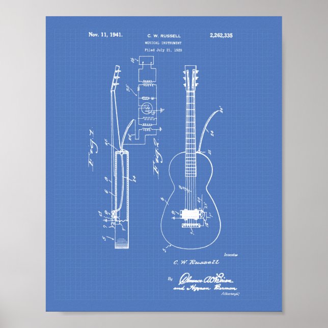Gitarre 1941 Patent Art Blueprint Poster (Vorne)