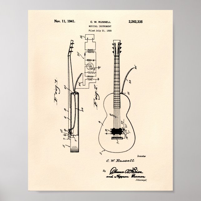 Gitarre 1941 Patent Art Old Peper Poster (Vorne)